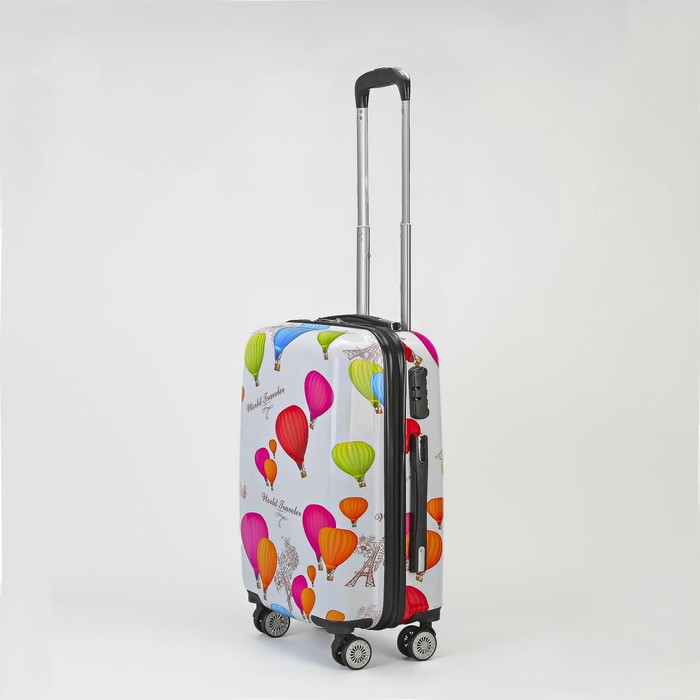 Чемодан малый «Шары» 20", отдел на молнии, кодовый замок, 4 колеса, цвет белый