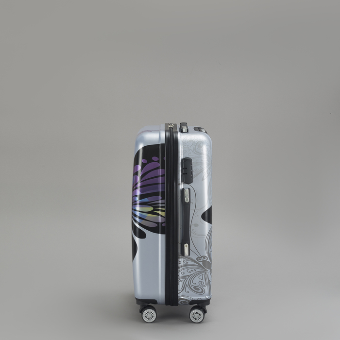 Чемодан средний «Бабочка» 24", отдел на молнии, кодовый замок, 4 колеса, цвет бежевый