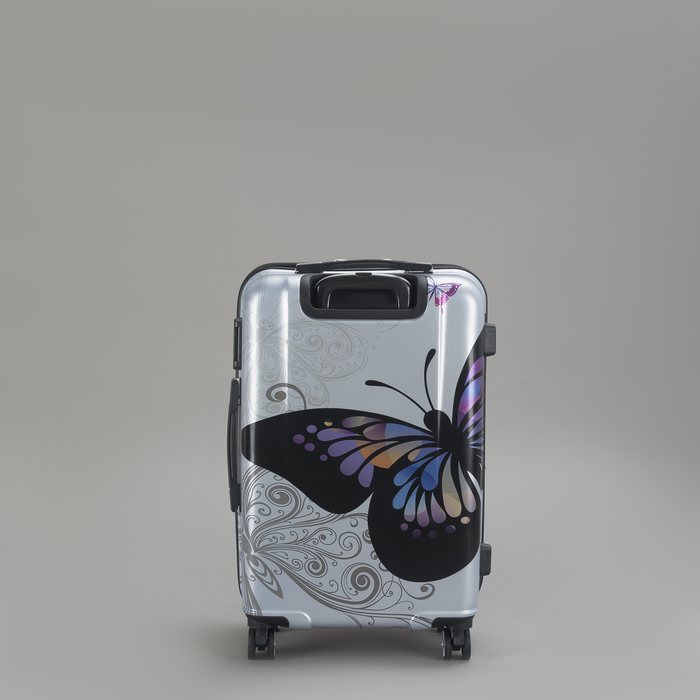 Чемодан средний «Бабочка» 24", отдел на молнии, кодовый замок, 4 колеса, цвет бежевый