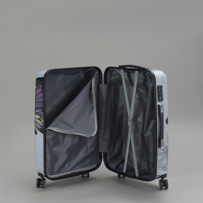 Чемодан средний «Бабочка» 24", отдел на молнии, кодовый замок, 4 колеса, цвет бежевый