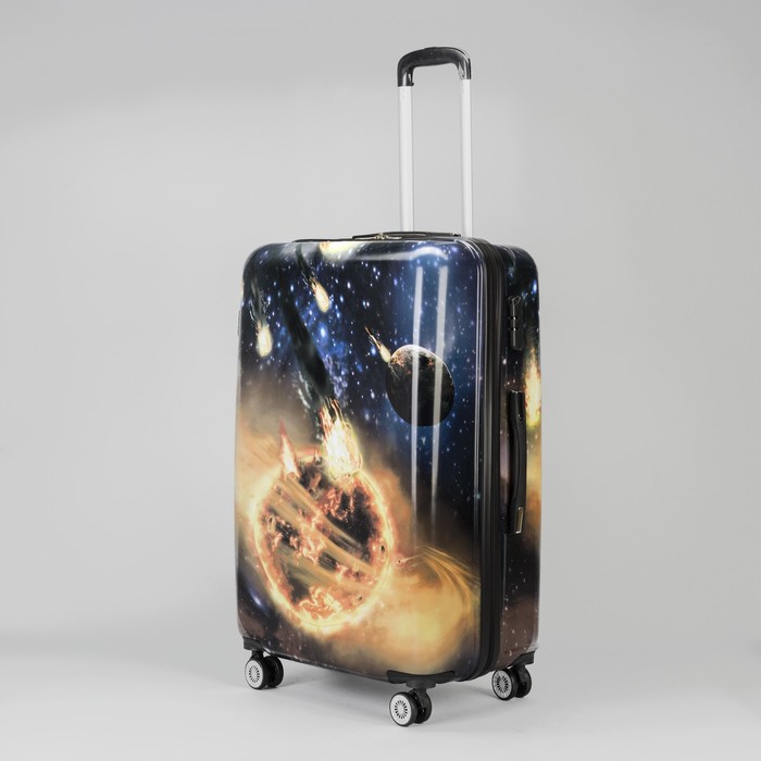 Чемодан большой «Космос» 28", отдел на молнии, кодовый замок, 4 колеса, цвет синий