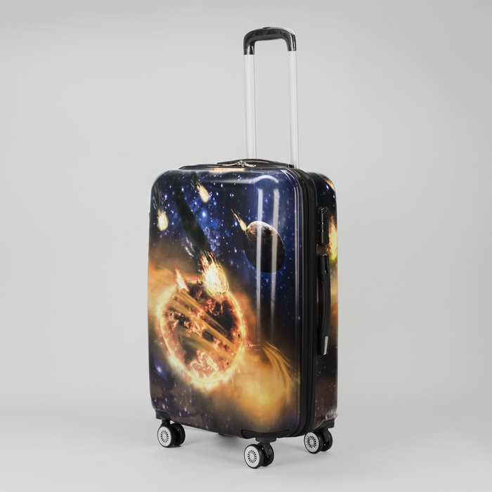 Чемодан средний «Космос» 24", отдел на молнии, кодовый замок, 4 колеса, цвет синий