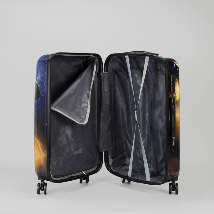 Чемодан средний «Космос» 24", отдел на молнии, кодовый замок, 4 колеса, цвет синий