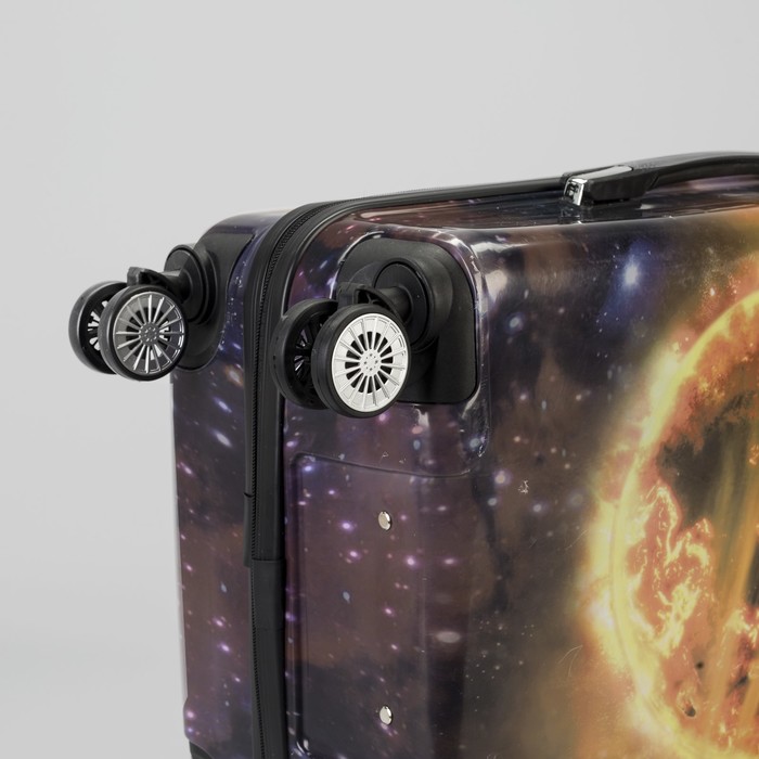 Чемодан средний «Космос» 24", отдел на молнии, кодовый замок, 4 колеса, цвет синий