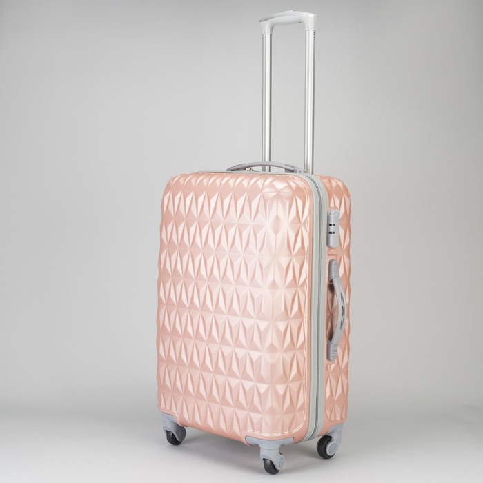 Чемодан средний «Геометрия» 24", отдел на молнии, кодовый замок, 4 колеса, цвет розовый