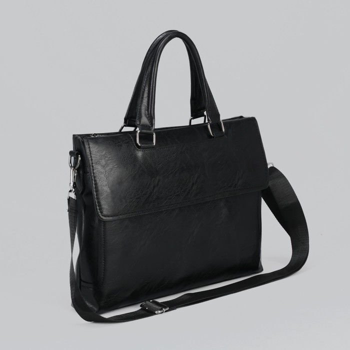 Сумка мужская, отдел на молнии, отдел для планшета, 2 наружных кармана, регулируемый ремень, цвет чёрный