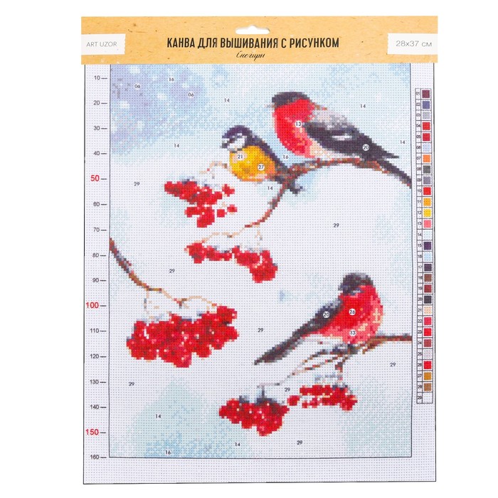Канва для вышивания с рисунком «Снегири», 28 х 37 см
