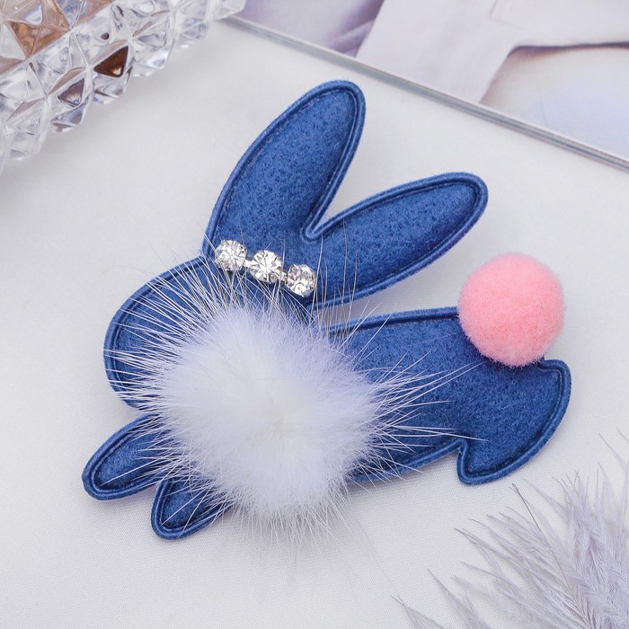 Брошь "Зайчик-пушистик", цвет синий