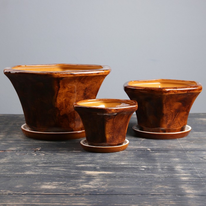 Набор горшков цветочных 3шт. "Оазис" коричневый