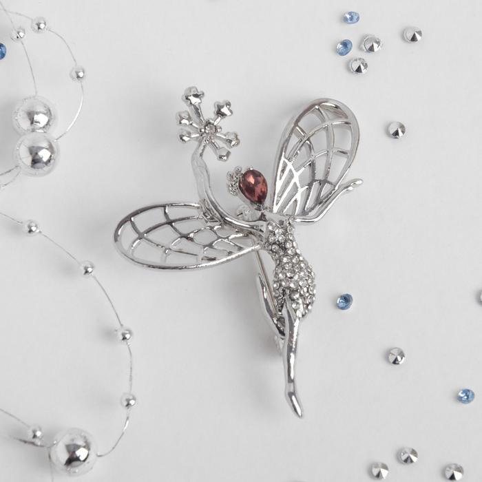 Брошь "Фея" лесная, цвет бело-фиолетовый в серебре