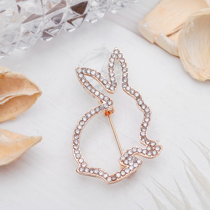 Брошь "Кролик", цвет белый в золоте