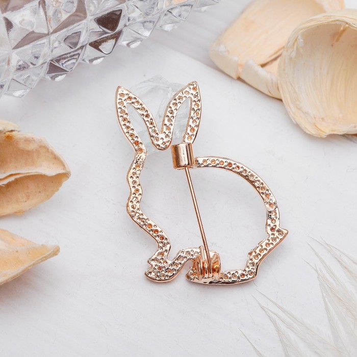 Брошь "Кролик", цвет белый в золоте