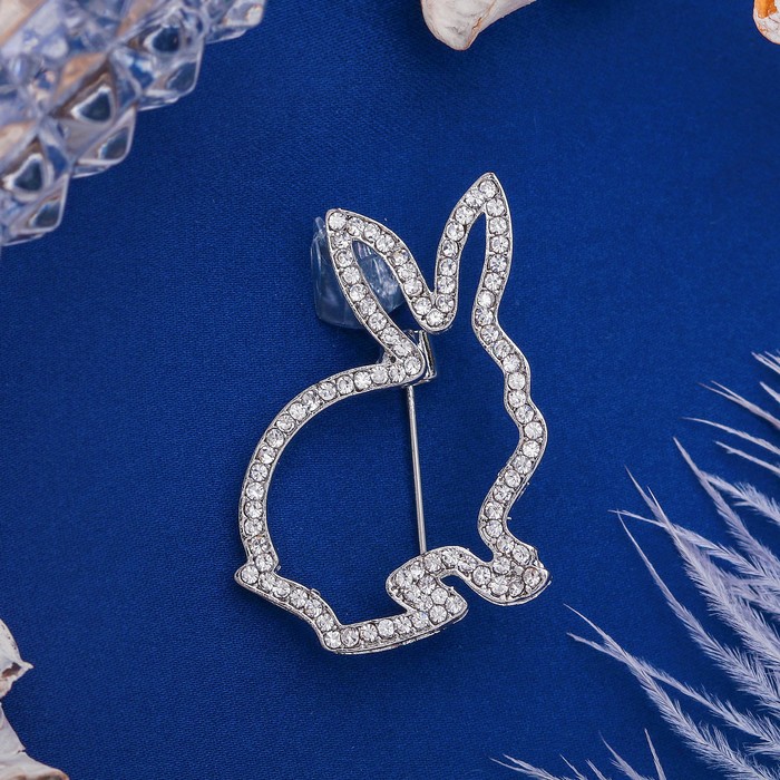 Брошь "Кролик", цвет белый в серебре
