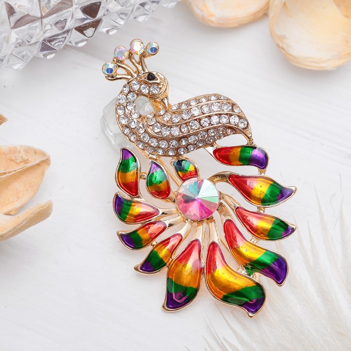 Брошь "Жар-птица", цветная в золоте