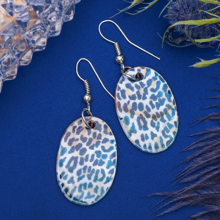 Серьги "Ракушка" леопард, овал, цвет бело-коричневый