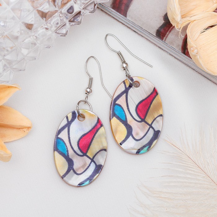 Серьги "Ракушка" волны, овал, цветные