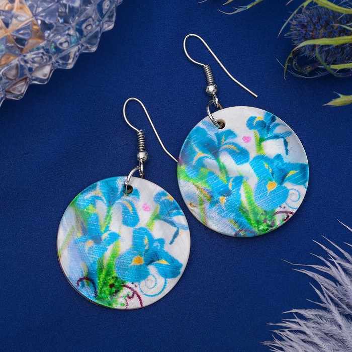 Серьги "Ракушка" цветы, круг, цветные