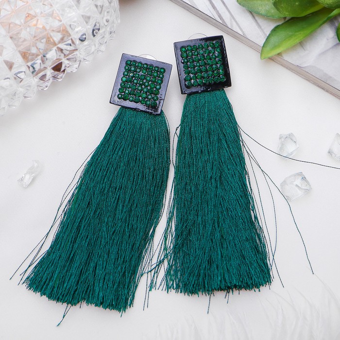 Серьги "Кисти" изыск, объёмные, цвет изумрудный в чёрном металле