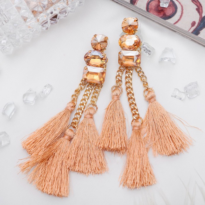 Серьги "Кисти" изыск, тройные, цвет золотой