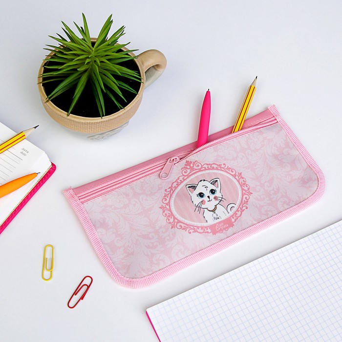 Пенал мягкий "Кошечка с узорами", 1 отделение, 11,5 x 21,5 см