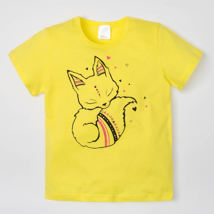 Футболка "Лиса",жёлтая, р-р 36 (134-140см) 9-10л., 100% хлопок