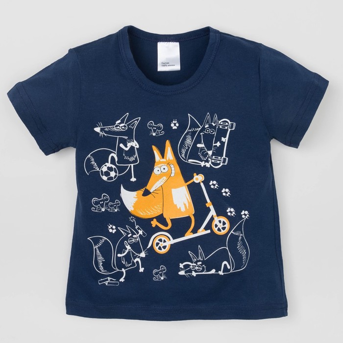 Футболка эконом "Лис", синяя, р-р 36 (134-140см) 9-10л., 100% хлопок