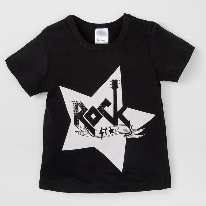 Футболка эконом "Рок", чёрная, р-р 30 (98-104см) 3-4г., 100% хлопок