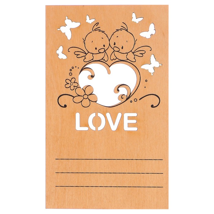 Открытка деревянная "Love" птички