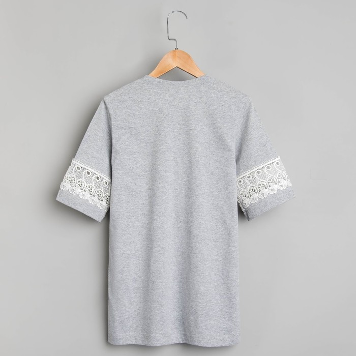 Футболка женская MINAKU, кружевные вставки на рукавах, размер 46, цвет серый