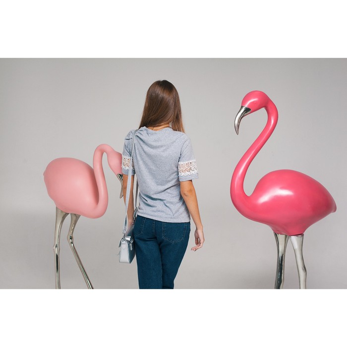 Футболка женская MINAKU, кружевные вставки на рукавах, размер 46, цвет серый