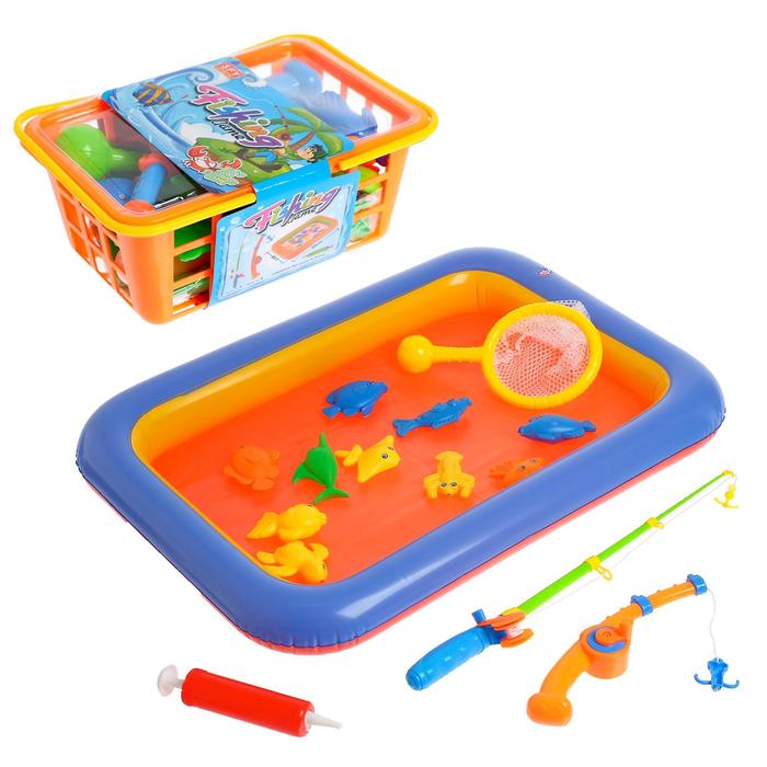Рыбалка "Большой Улов" с бассейном и насосом: 2 удочки, 1 сачок, 10 рыбок, МИКС