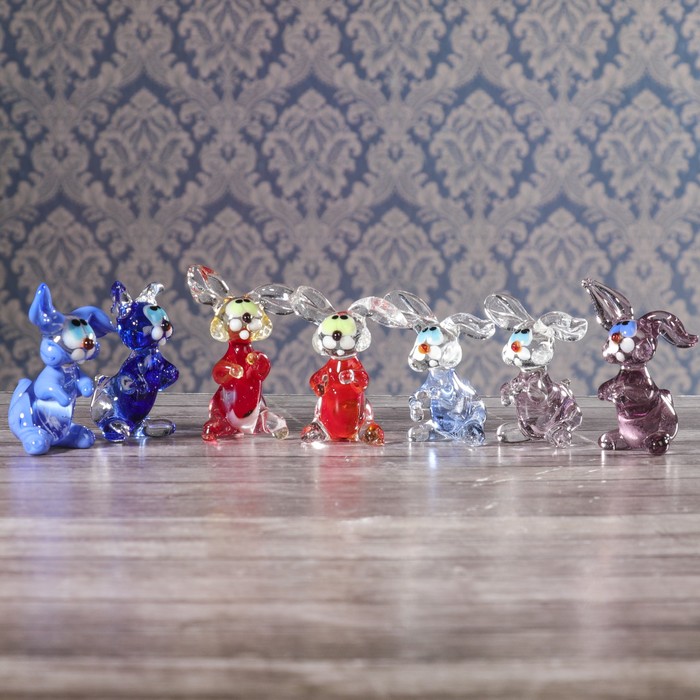 Сувенир стекло средняя фигурка "Заяц" 6х5х4 см МИКС