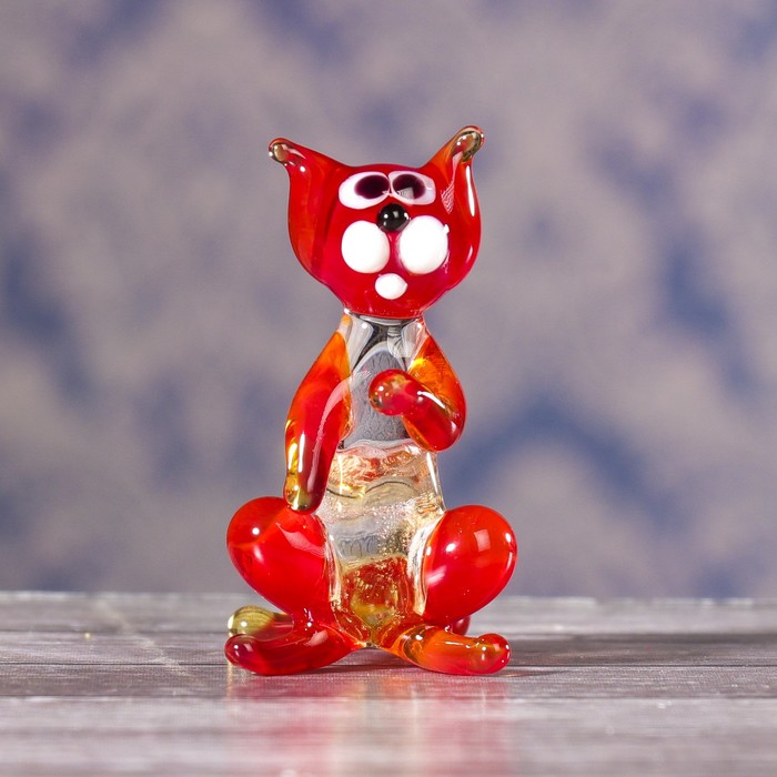 Сувенир стекло средняя фигурка "Кошка" 6х5х4 см  МИКС