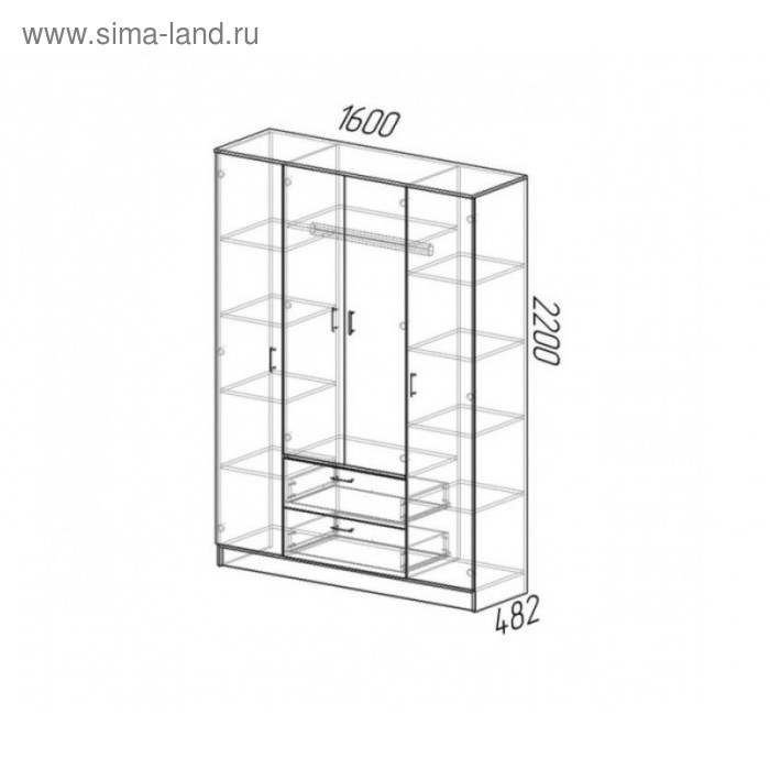 Шкаф 4-х дверный Квадро, 1600х487х2200, Ясень шимо