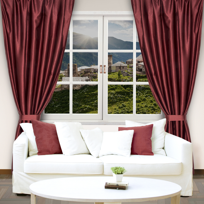 Штора портьерная "Этель" 135х260 см, цвет бордовый, сатен.100% п/э