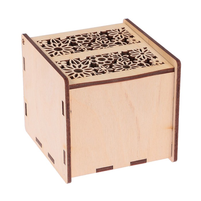 Шкатулка из дерева с резной крышкой "Цветочки два ряда" №7 10х10х11 см (набор 6 деталей)