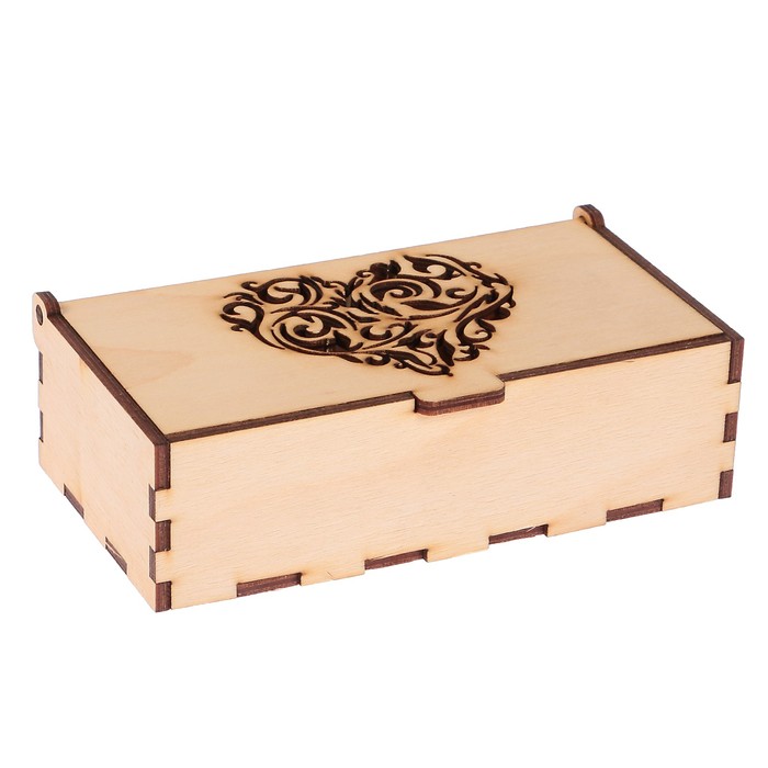Шкатулка из дерева с резной крышкой "Сердце с узором" №14 16х5х9 см (набор 6 деталей)