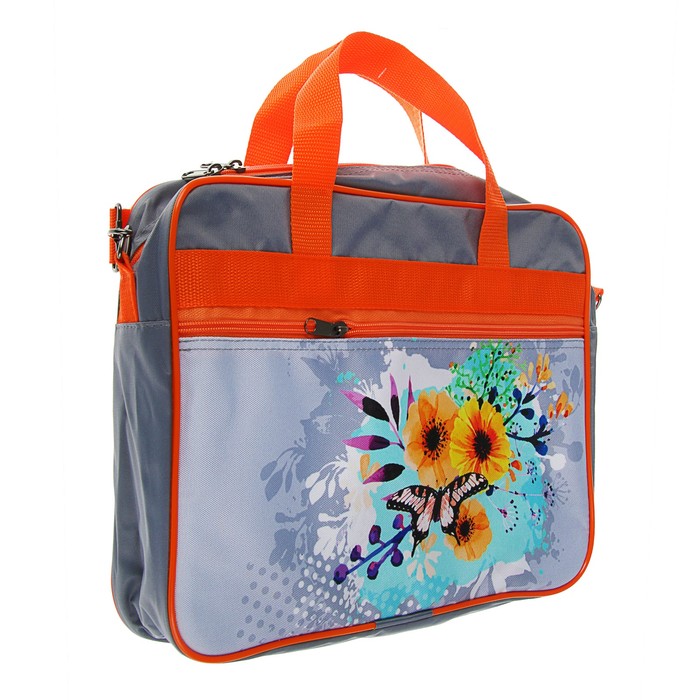 Папка с ручками текстиль А4 70мм 370х270 плечевой ремень Luris для девочки «Цветы»