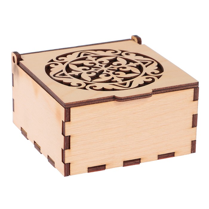 Шкатулка из дерева с резной крышкой  "Узор  №15" 10х10х5 см (набор 6 деталей)