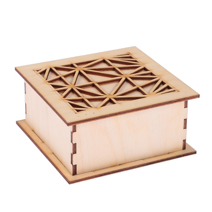 Шкатулка из дерева с резной крышкой  "Геометрия"  №18 12х12х6 см (набор 7 деталей)