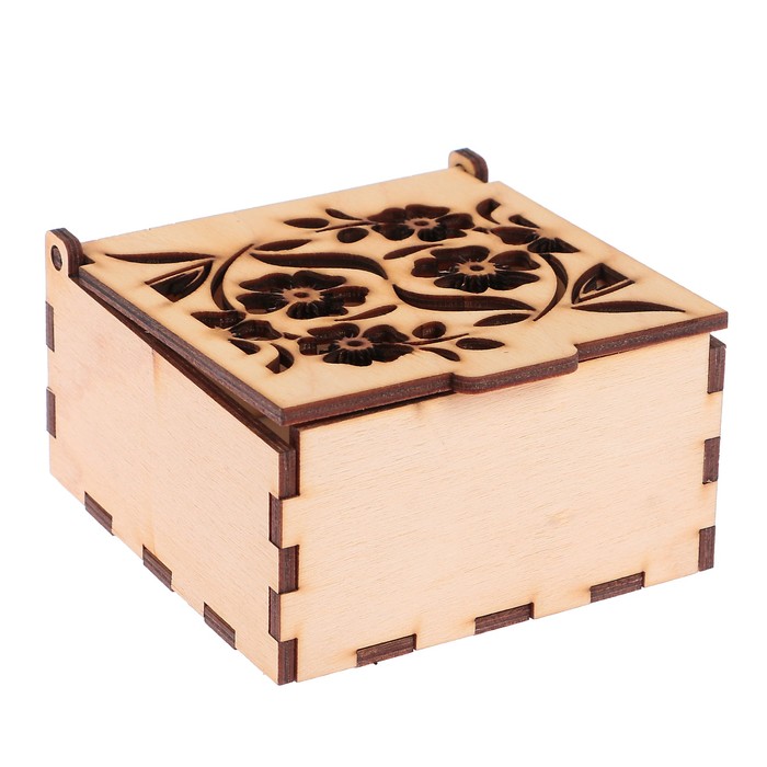 Шкатулка из дерева с резной крышкой "Цветочная композиция" №23 10,5х10,5х6 см (набор 6 дет)