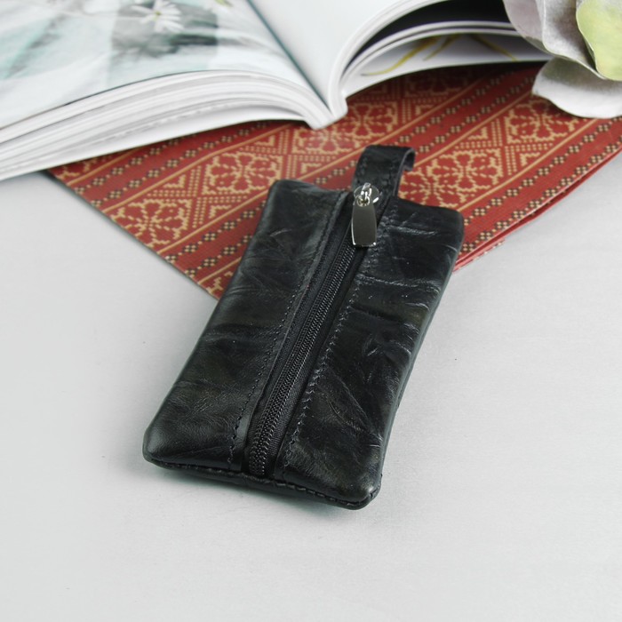 Ключница, отдел на молнии, металлическое кольцо, жатка, цвет чёрный