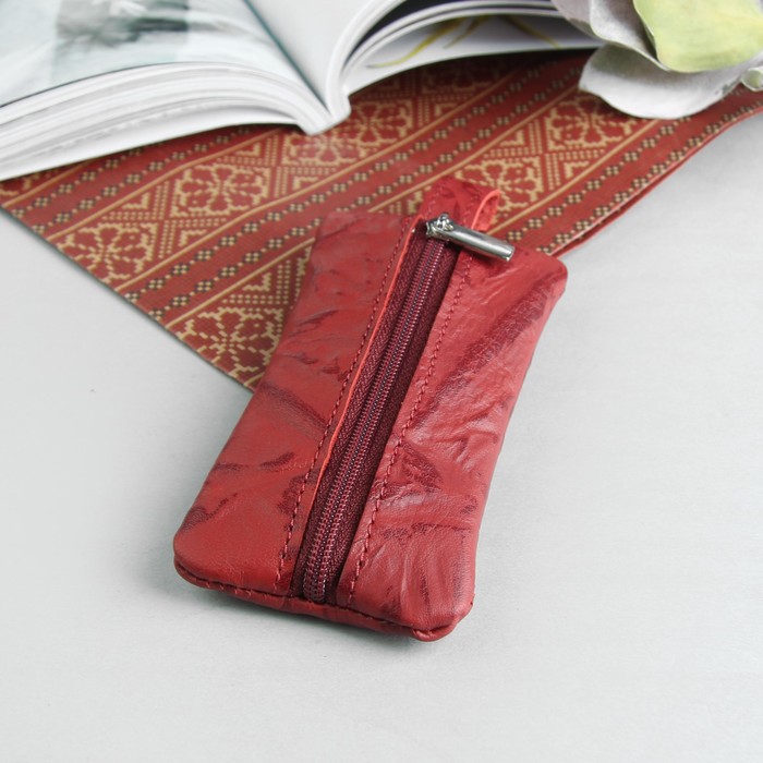 Ключница, отдел на молнии, металлическое кольцо, жатка, цвет красный