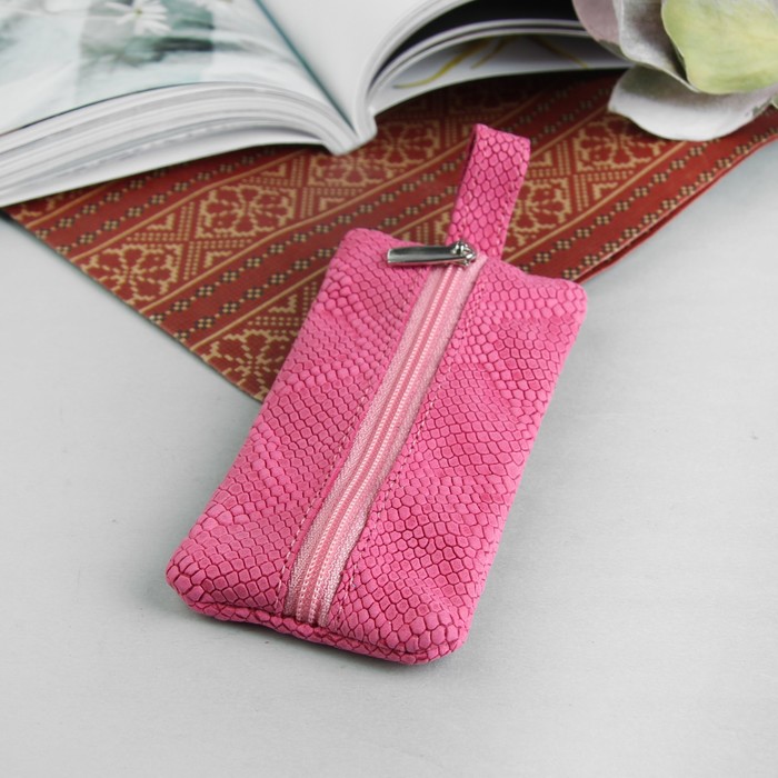 Ключница, отдел на молнии, металлическое кольцо, змея, цвет розовый
