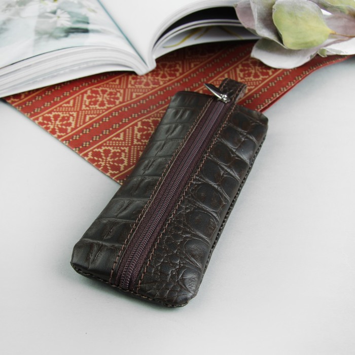 Ключница, отдел на молнии, металлическое кольцо, алладин-вакс, цвет тёмно-коричневый