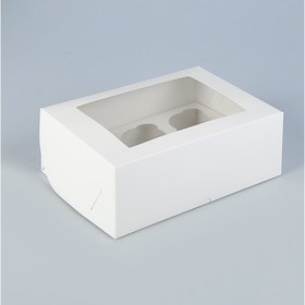 Коробка на 6 капкейков с окном, белая, 25 х 17 х 10 см Ош