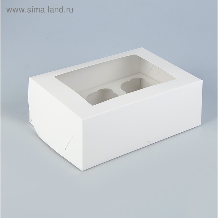 Коробка на 6 капкейков с окном, белая, 25 х 17 х 10 см коробка на 6 капкейков с окном крафт 25 х 17 х 10 см