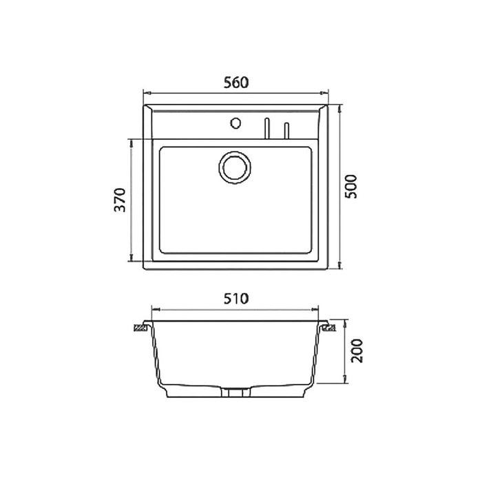 Мойка кухонная из камня Granfest Q560 F-06, 560 х 500 мм, цвет серый