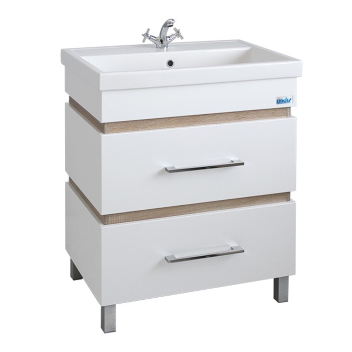 Тумба "Монако 75" 2 ящика, Белый глянец, Дуб сонома