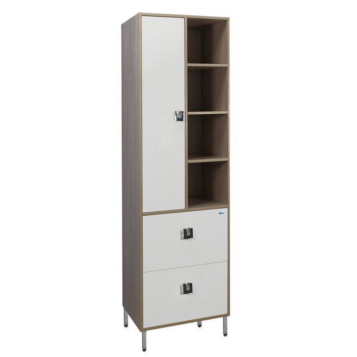 Пенал "Верона 60" 1 дверь, 2 ящика, на ножках, белый глянец,дуб сонома